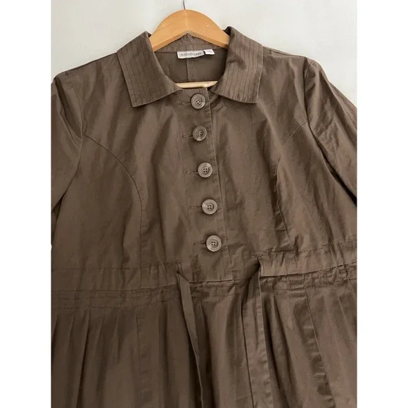 Sussan Taupe Brown Trench Shirt Dress Size 14 Quiet Lagenlook Contemporary - Picture 9 of 13